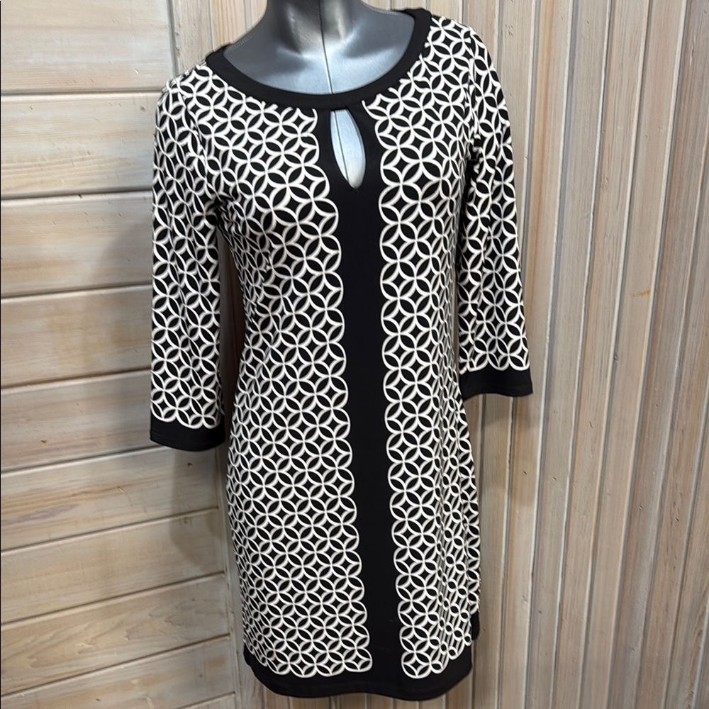 White House Black Market Black and White Midi Dress